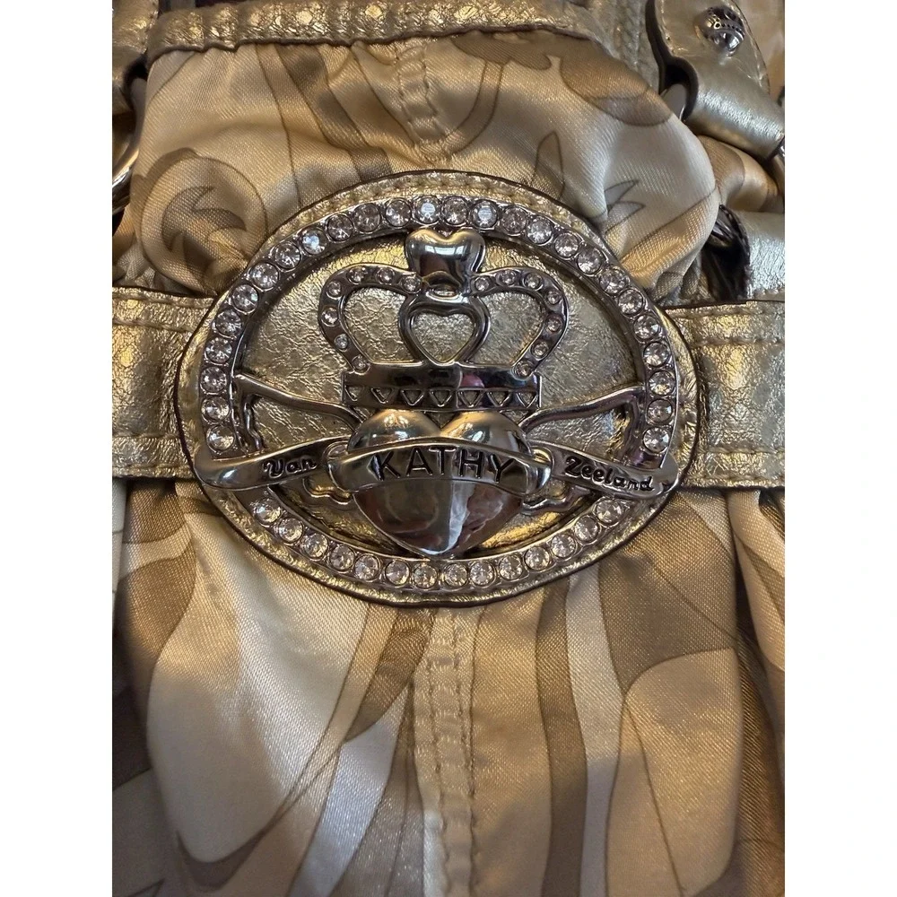 Y2K VTG Kathy Van Zeeland Metallic Gold Ruched Hobo Shoulder Bag Bratz Glam